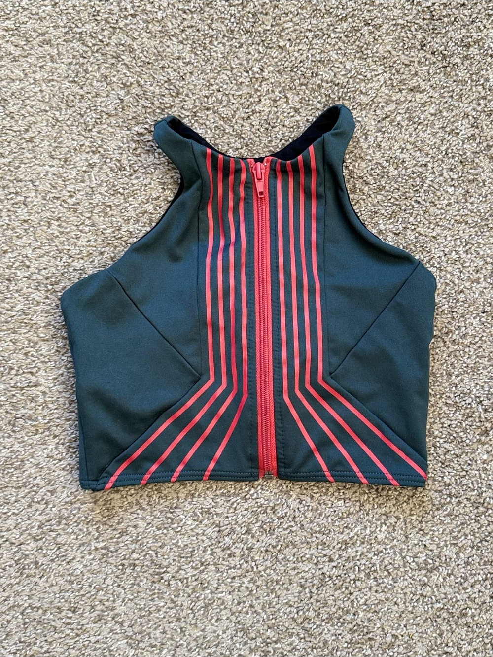 Jo & Jax Charcoal & Red Zip-Front Crop Dance Top